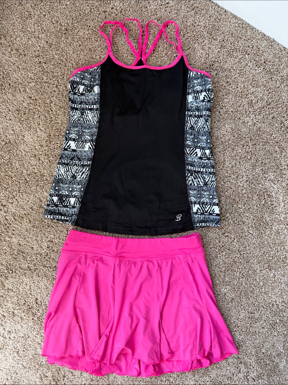 Women’s Black & Hot Pink Athletic Tank with Hot Pink Skort